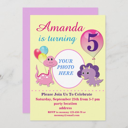 Invitation anniversaire de Dino (Devant / Derrière)