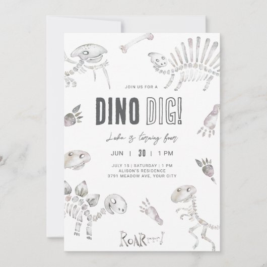Invitation Anniversaire de Dino Dig (Devant)