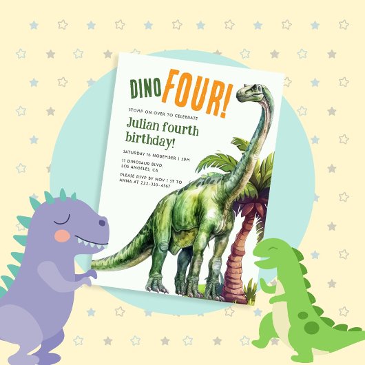 Invitation Anniversaire de Dino Four Dinosaur