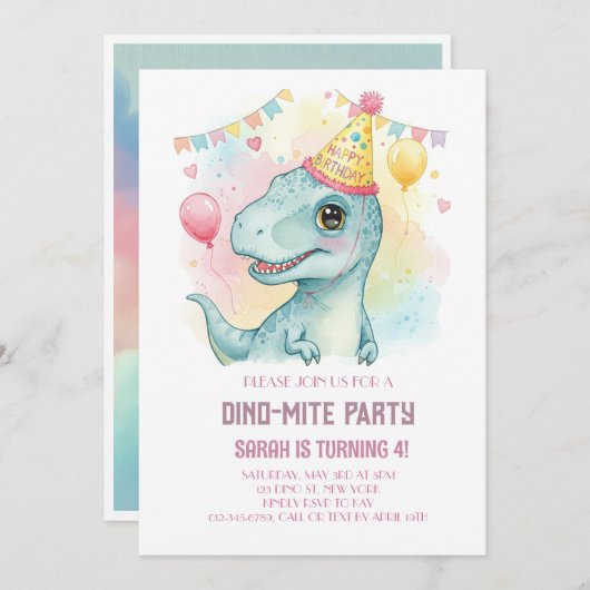 INVITATION ANNIVERSAIRE DE DINO-MITE (Devant / Derrière)