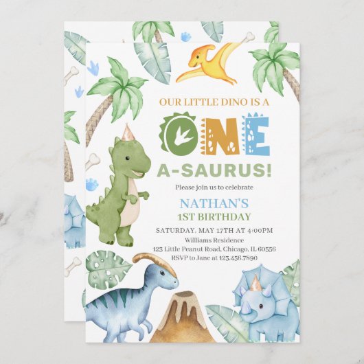 Invitation Anniversaire de Dinosaur (Devant / Derrière)
