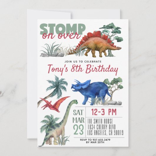 Invitation Anniversaire de Dinosaur (Devant)