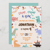 Invitation Anniversaire de Dinosaur (Devant / Derrière)