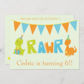 Invitation Anniversaire de Dinosaur (Devant / Derrière)