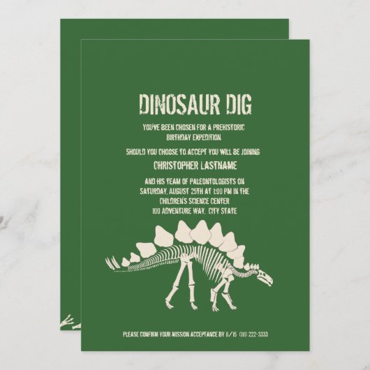 Invitation Anniversaire de Dinosaur (Devant / Derrière)