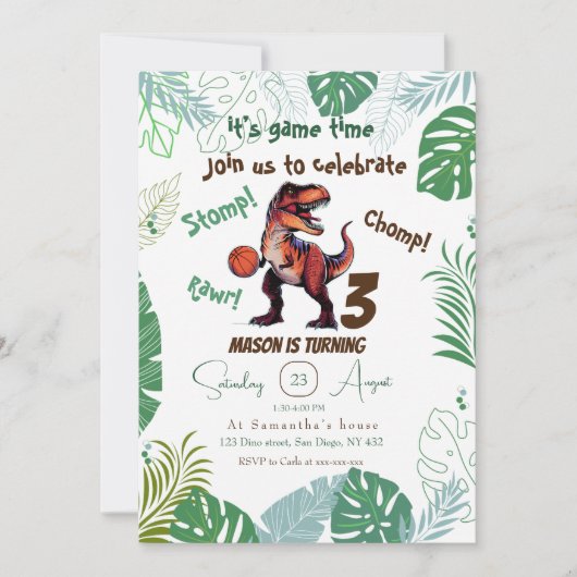 Invitation Anniversaire de Dinosaur (Devant)