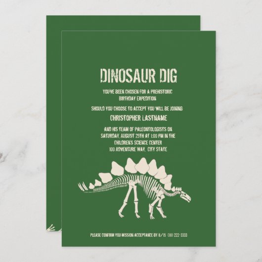 Invitation Anniversaire de Dinosaur (Devant / Derrière)
