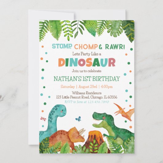 Invitation Anniversaire de Dinosaur (Devant)