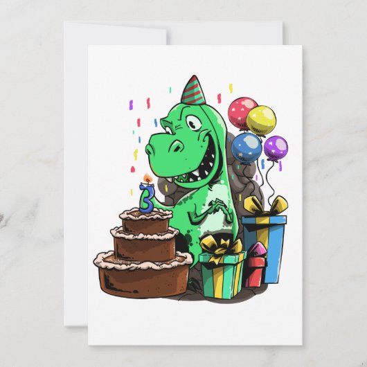 Invitation Anniversaire de dinosaure - 3 ans (Devant)