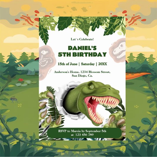 Invitation Anniversaire de dinosaure 3D