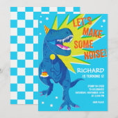 Invitation Anniversaire de dinosaure bleu joueur (Devant / Derrière)
