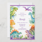 Invitation Anniversaire de dinosaure coloré (Devant)