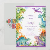 Invitation Anniversaire de dinosaure coloré (Devant / Derrière)