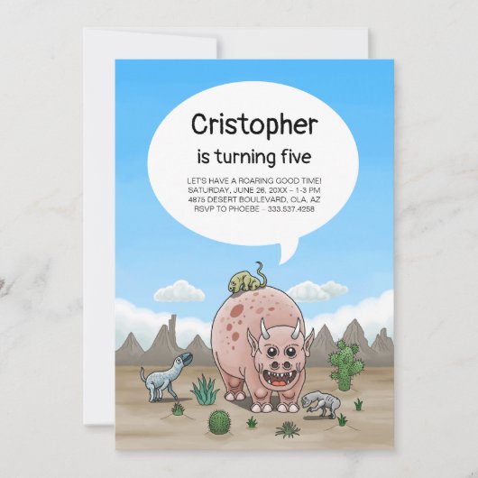 Invitation anniversaire de dinosaure fantastique (Devant)