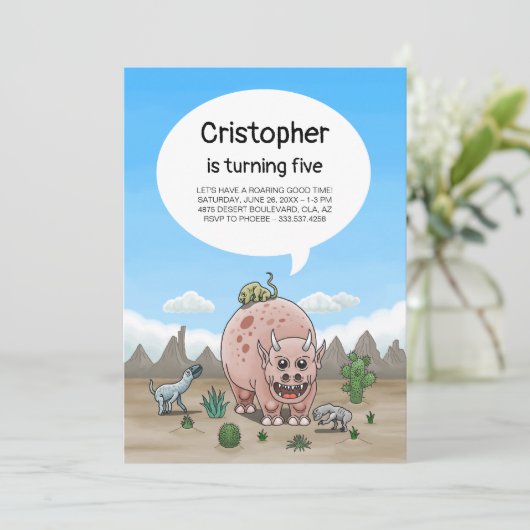 Invitation anniversaire de dinosaure Imaginaire (Debout devant)