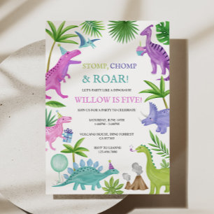 Invitation Anniversaire de Dinosaure Rose