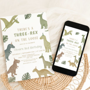 Invitation Anniversaire de dinosaure Trois garçons Rex