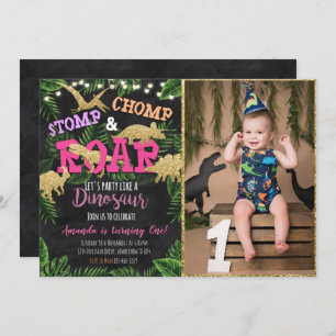 Invitation Anniversaire de Dinosaure Tropical Girl