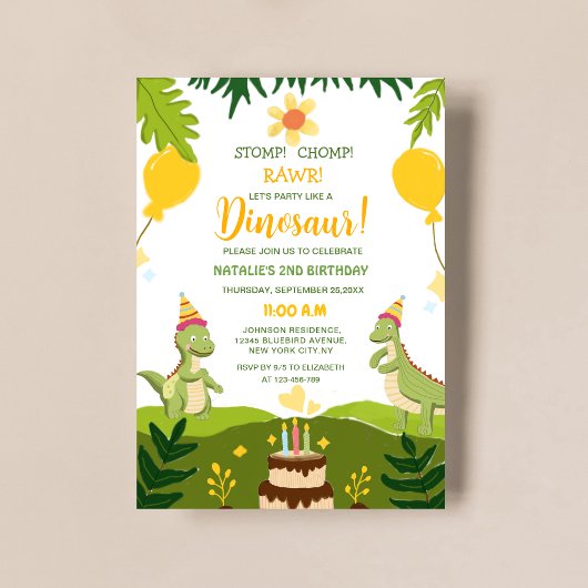 Invitation anniversaire de dinosaure unique mignon