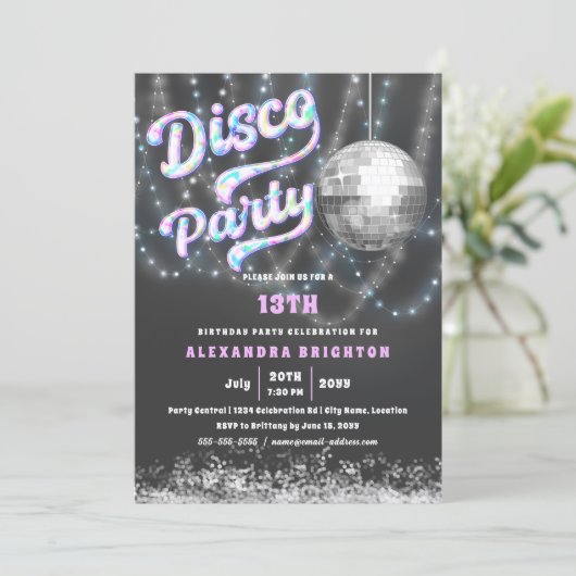 Invitation Anniversaire de Disco Party (Debout devant)