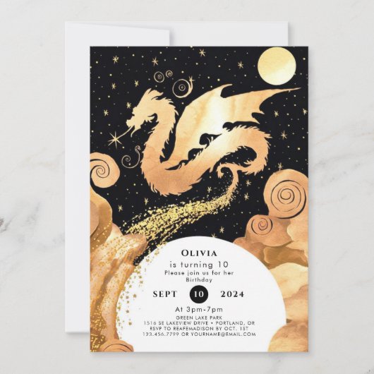 Invitation Anniversaire de Dragon Simple Enchanted (Devant)