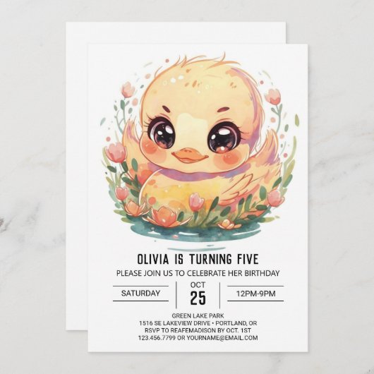 Invitation Anniversaire de Duck Boho (Devant / Derrière)