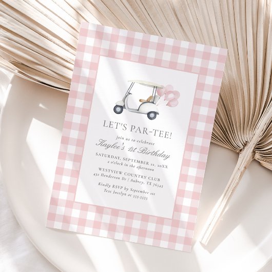 Invitation Anniversaire de En vichy de golf rose