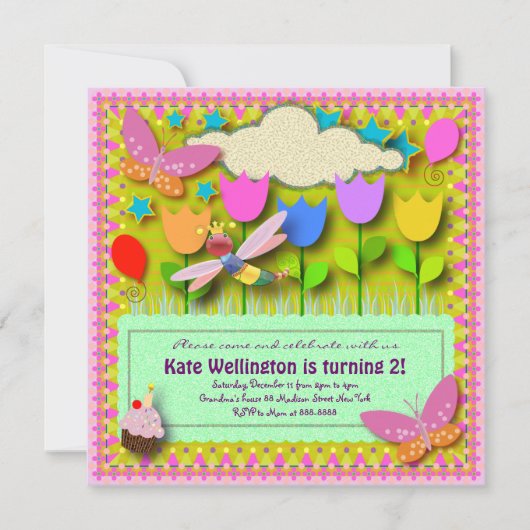 Invitation Anniversaire de enfant 057: Mon jardin (Devant)