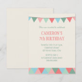 Invitation Anniversaire de enfant à cordes vertes roses bleue (Devant / Derrière)