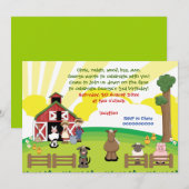 Invitation Anniversaire de enfant animal de ferme Barnyard (Devant / Derrière)