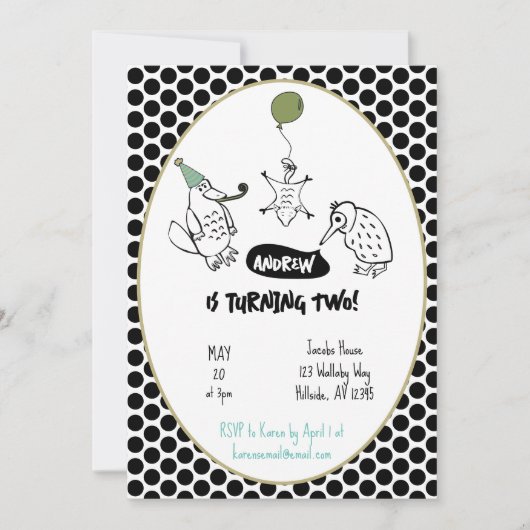 Invitation Anniversaire de enfant animal exotique australien (Devant)