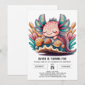 Invitation Anniversaire de enfant Axolotl (Devant / Derrière)