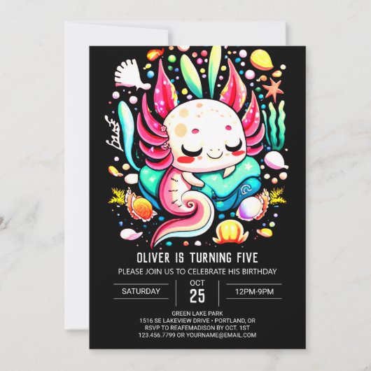 Invitation Anniversaire de enfant Axolotl moderne (Devant)