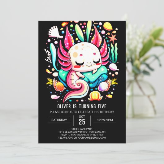 Invitation Anniversaire de enfant Axolotl moderne (Debout devant)