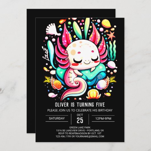 Invitation Anniversaire de enfant Axolotl moderne (Devant / Derrière)