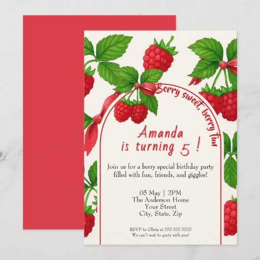 Invitation Anniversaire de enfant Berry Sweet Raspberry (Devant / Derrière)