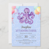 Invitation Anniversaire de enfant bleu bulle de pieuvre (Devant)