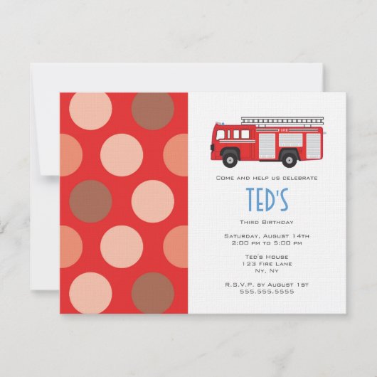 Invitation Anniversaire de enfant - Camion d'incen (Devant)