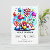 Invitation Anniversaire de enfant Candyland personnalisé (Debout devant)