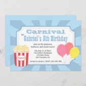 Invitation Anniversaire de enfant - Carnaval avec Popcorn et (Devant / Derrière)
