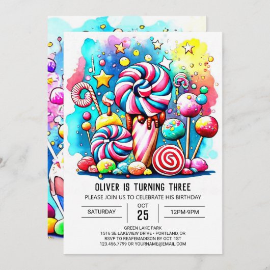 Invitation Anniversaire de enfant Chic Candyland (Devant / Derrière)