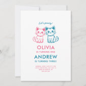 Invitation Anniversaire de enfant conjoint avec des chatons d (Devant)