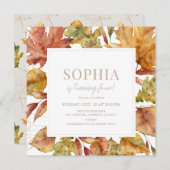 Invitation Anniversaire de enfant d'aquarelle de feuilles d'a (Devant / Derrière)