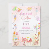 Invitation Anniversaire de enfant d'aquarelle de jardin de fé (Devant)