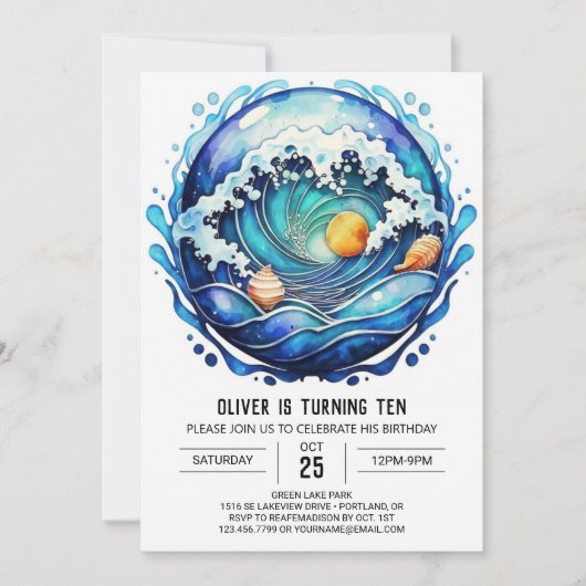 Invitation Anniversaire de enfant d'aquarelle Seashore (Devant)