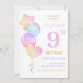 Invitation Anniversaire de enfant de ballon étoile de coeur c (Devant)