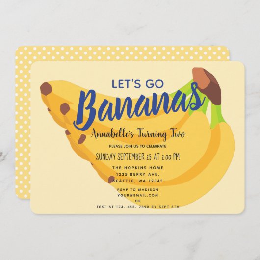 Invitation Anniversaire de enfant de bananes (Devant / Derrière)