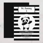 Invitation Anniversaire de enfant de bande noir et blanc Pand (Devant / Derrière)