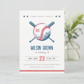 Invitation Anniversaire de enfant de baseball rouge de la Mar (Debout devant)