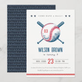 Invitation Anniversaire de enfant de baseball rouge de la Mar (Devant / Derrière)